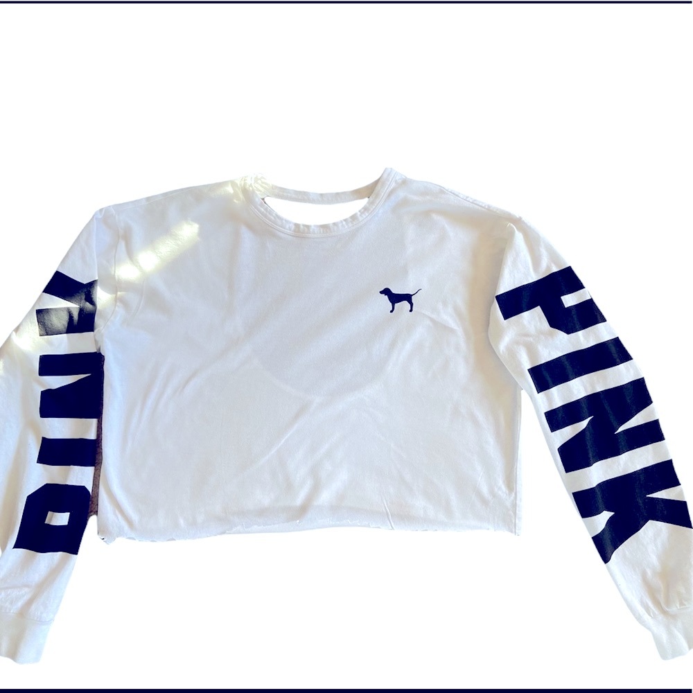 Victoria Secret PINK long sleeve white Crop Top with keyhole back